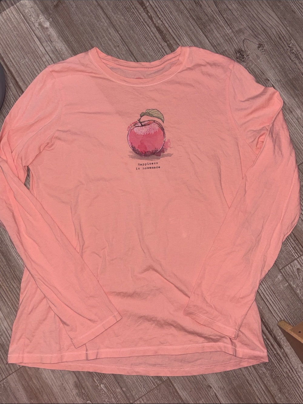 Life Is Good Pink Long Sleeve Tee with Apple Graphic